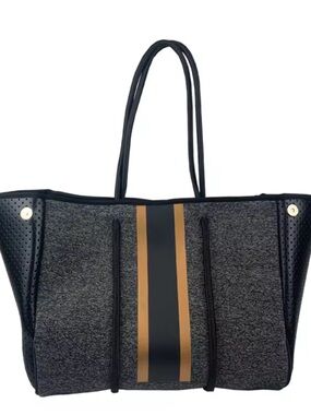 Stylish Black & Gray Tote Bag with Rose Gold Stripe